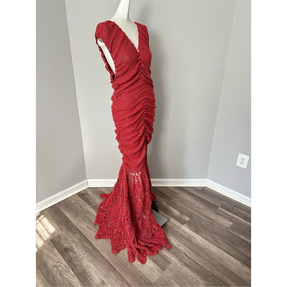 Alejandra Alonso Rojas Ruched V-Neck Crochet Gown Medium $2595 - Picture 6 of 9
